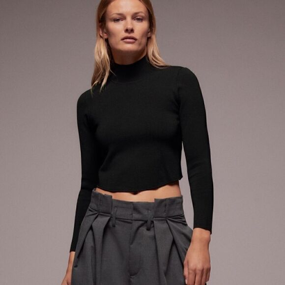 Zara Knit Sweater with Back Opening in Black Size Large - Picture 1 of 8